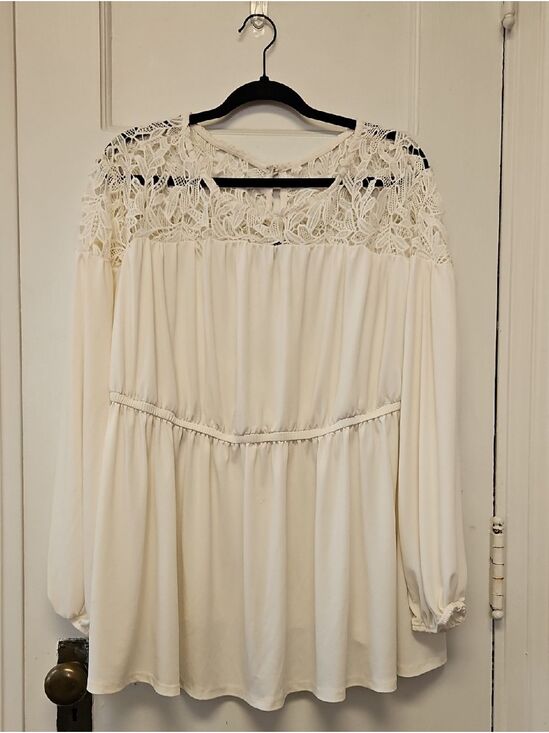 torrid Tops - torrid Cream Lace Yoke Long-Sleeve Blouse